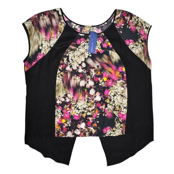 NWT Rebecca Minkoff Silk Floral Top Sz.L Black Pink Sleeveless Contrast Designer - Picture 11 of 11